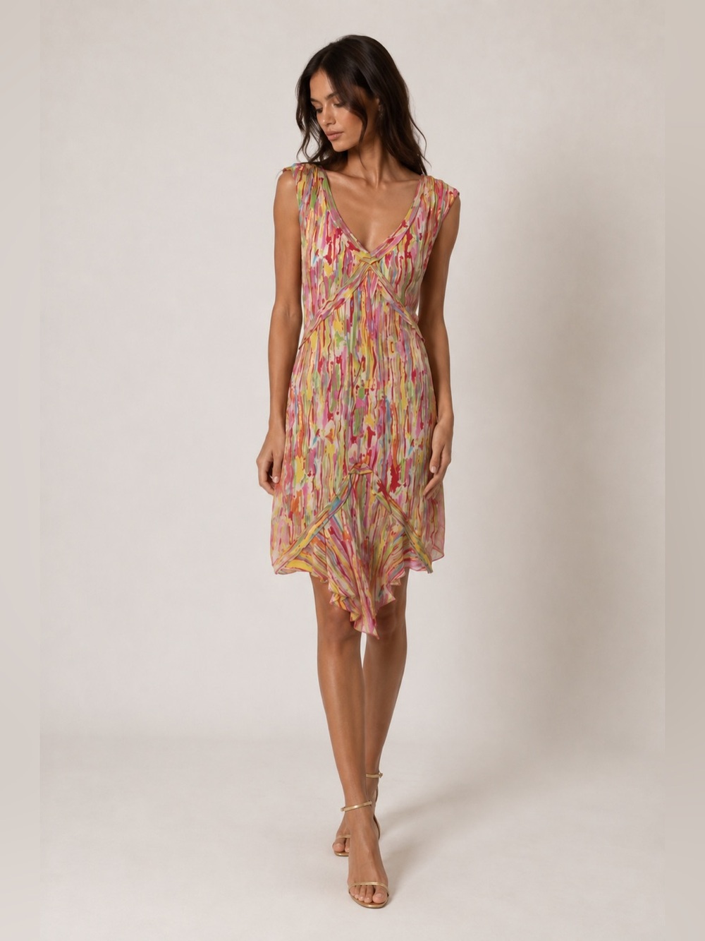 Vintage YSL Yves Saint Laurent Rive Gauche Sleeveless Silk Watercolor Dress